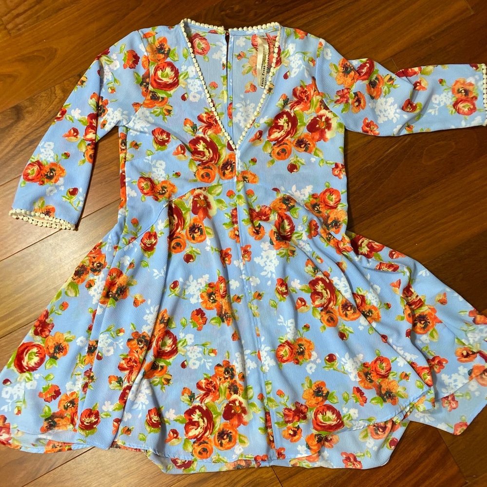 Anthropologie Uncle Frank Floral Blue Dress Sz. XS